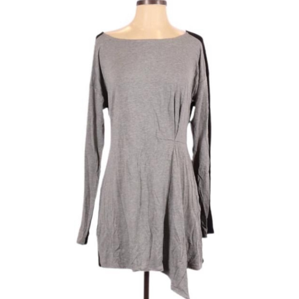 WHBM Gray Long Sleeve Color block Asymmetric Mini Casual Dress